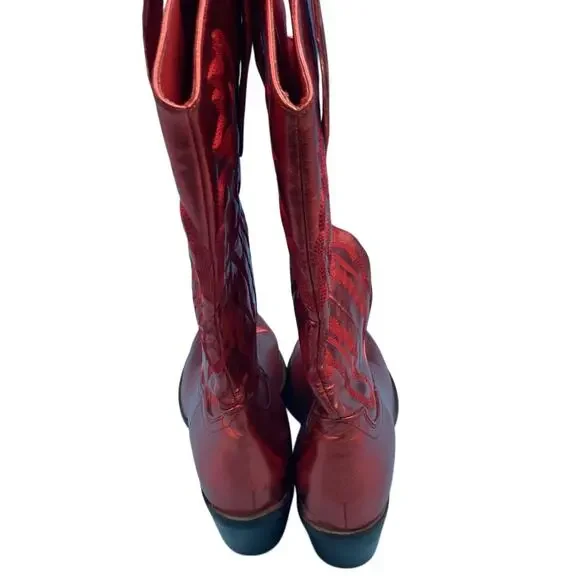 Metallic Red Leather Cowboy Boots Danilo Size 10